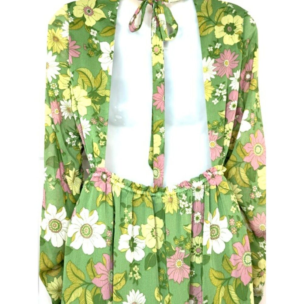 TOPSHOP 70'S RETRO FLORAL PRINT CHIFFON MIDI DRESS OPEN BACK LONG SLEEVE SIZE 4 - Picture 13 of 15